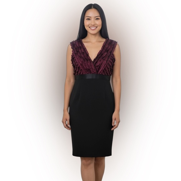 Max Studio Dresses & Skirts - Max studio speciality products V dress ruffle maroon & blk fitted bottom size XL